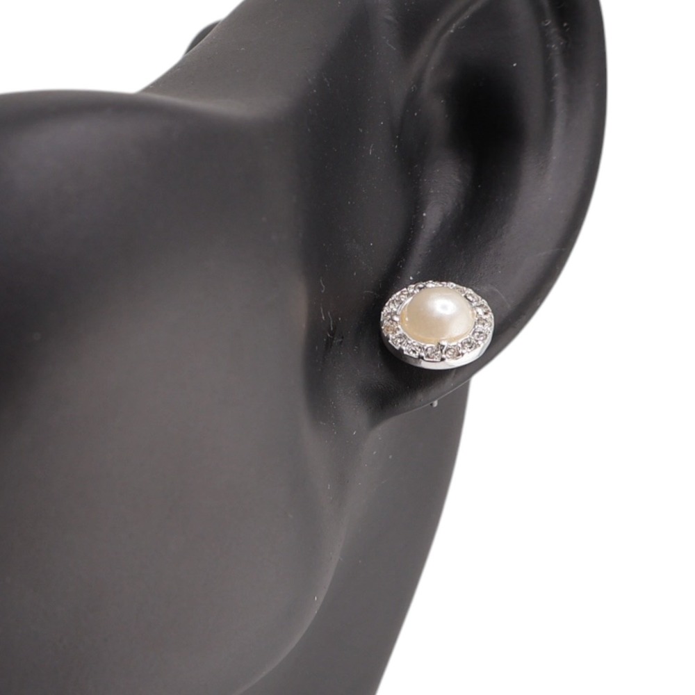 Express Pearl Stud Earrings Rhinestone Halo Silver Tone Cream Ivory NWT